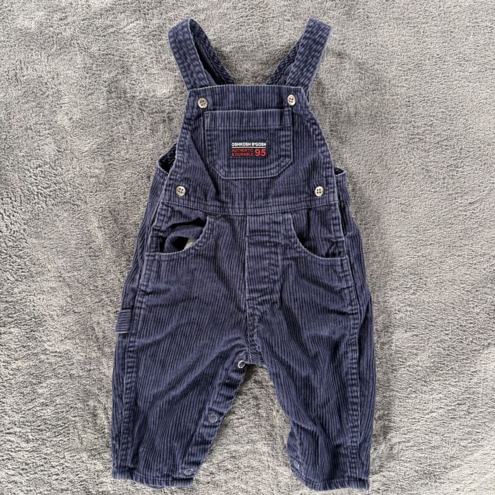 OshKosh B'gosh Corduroy Overalls Baby 6-9M Navy Blue Vintage Style Carpenter